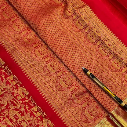 Captivating Red Pure Zari Weaving Banarasi Silk Saree With Bewitching Blouse Piece