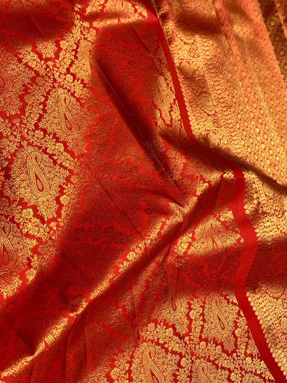 Ornate Red Pure Zari Weaving Banarasi Silk Saree With Arresting Blouse Piece