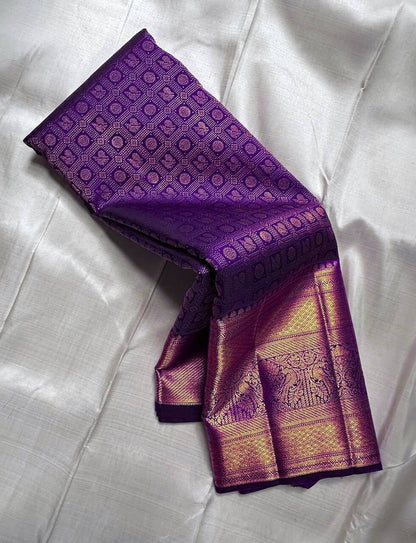 Demesne Purple Pure Zari Weaving Banarasi Silk Saree With Zephyr Blouse Piece
