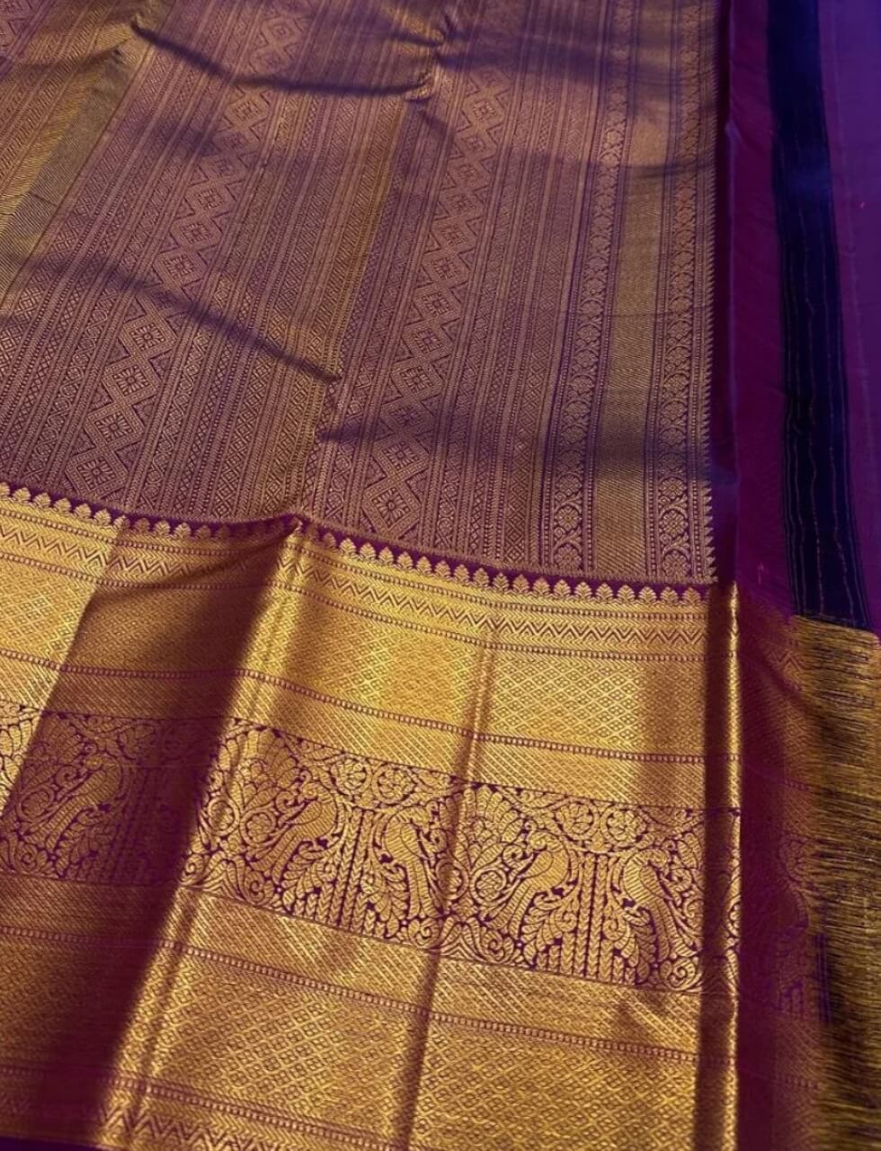 Demesne Purple Pure Zari Weaving Banarasi Silk Saree With Zephyr Blouse Piece