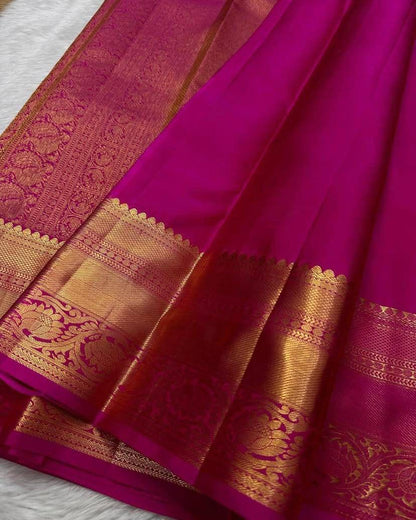 Elision Dark Pink Pure Zari Weaving Banarasi Silk Saree With Lovely Blouse Piece