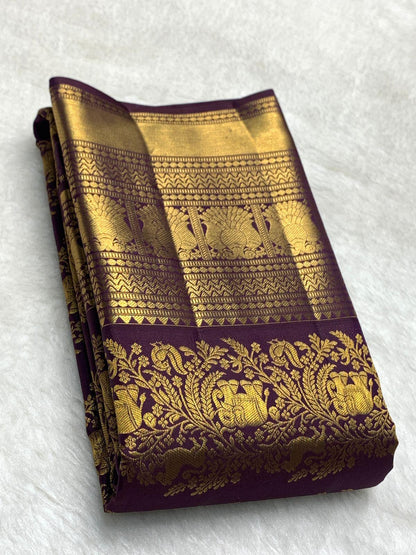Fragrant Purple Pure Zari Weaving Banarasi Silk Saree With Mesmeric Blouse Piece