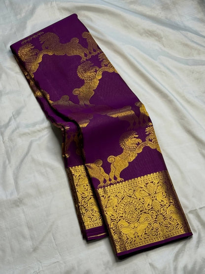 Classic Purple Pure Banarasi Silk Saree With Dalliance Blouse Piece
