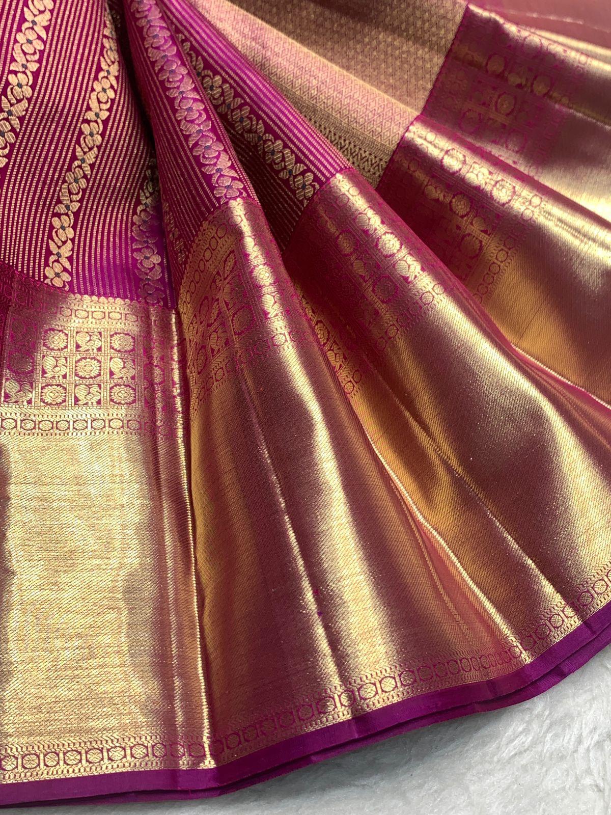 Trendy Purple Pure Banarasi Silk Saree With Lagniappe Blouse Piece
