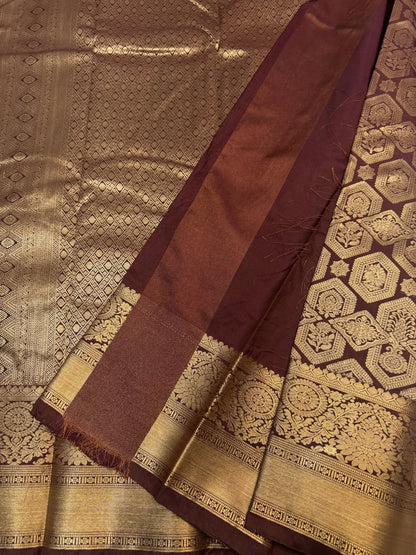 Scintilla Brown Pure Banarasi Silk Saree With Magnetic Blouse Piece