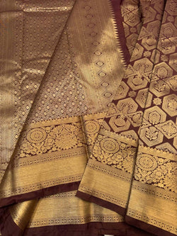 Scintilla Brown Pure Banarasi Silk Saree With Magnetic Blouse Piece