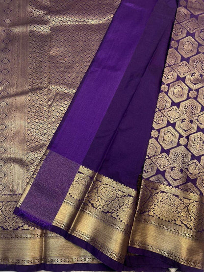 Imbrication Purple Pure Banarasi Silk Saree With Serendipity Blouse Piece