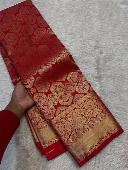 Opulent Red Pure Banarasi Silk Saree With Prettiest Blouse Piece