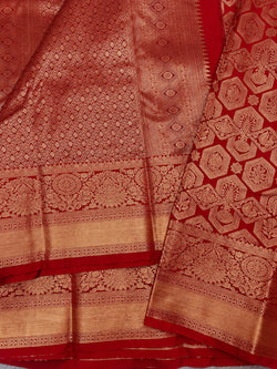 Opulent Red Pure Banarasi Silk Saree With Prettiest Blouse Piece
