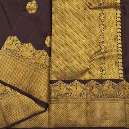 Skinny Brown Pure Banarasi Silk Saree With Bewitching Blouse Piece