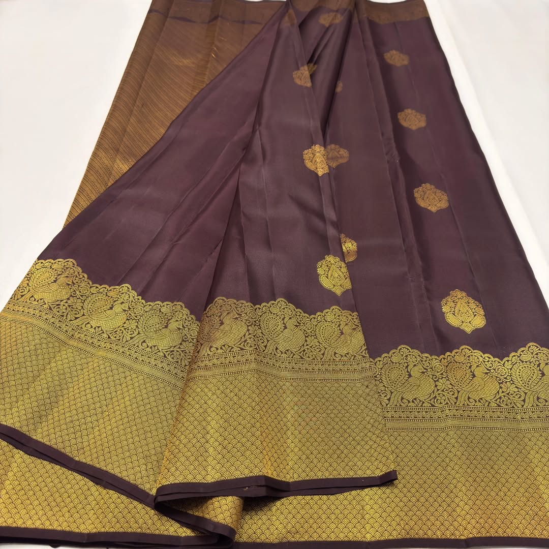 Skinny Brown Pure Banarasi Silk Saree With Bewitching Blouse Piece