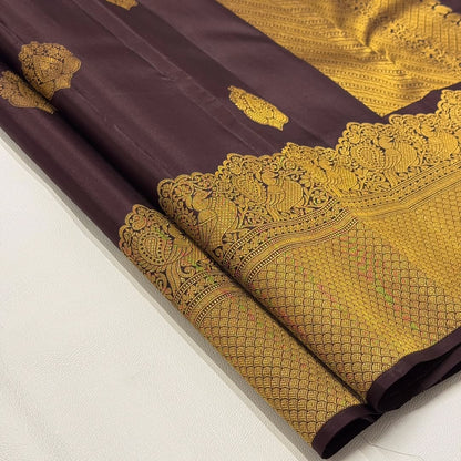 Skinny Brown Pure Banarasi Silk Saree With Bewitching Blouse Piece