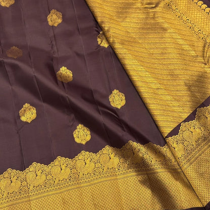 Skinny Brown Pure Banarasi Silk Saree With Bewitching Blouse Piece