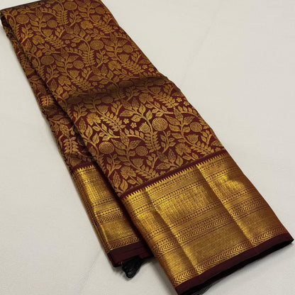 Magnificat Maroon Pure Banarasi Silk Saree With Assemblage Blouse Piece