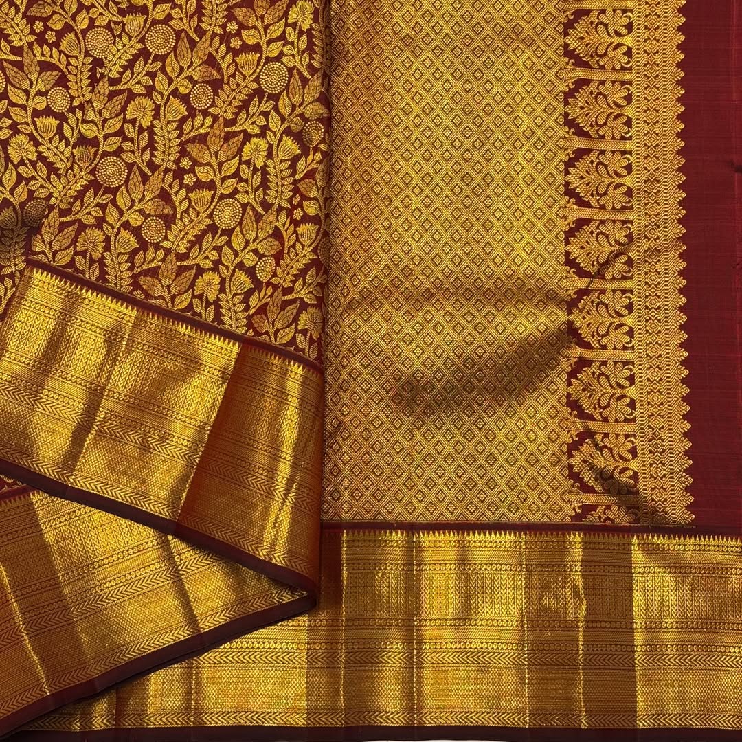 Magnificat Maroon Pure Banarasi Silk Saree With Assemblage Blouse Piece