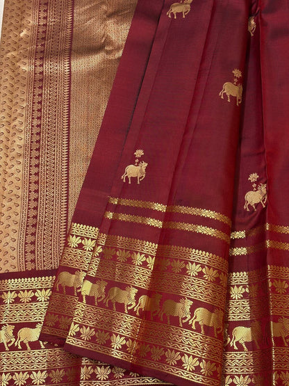 Delightful Maroon Pure Banarasi Silk Saree With Proficient Blouse Piece