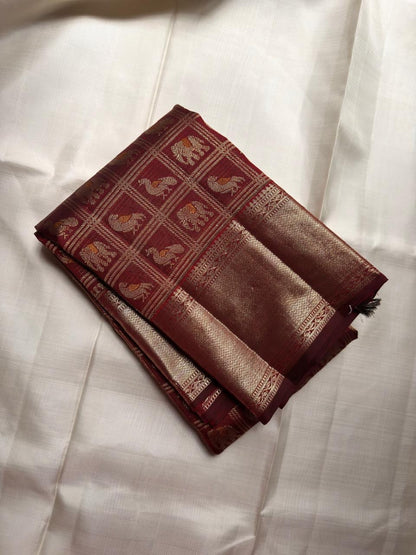Majesty Maroon Pure Banarasi Silk Saree With Captivating Blouse Piece