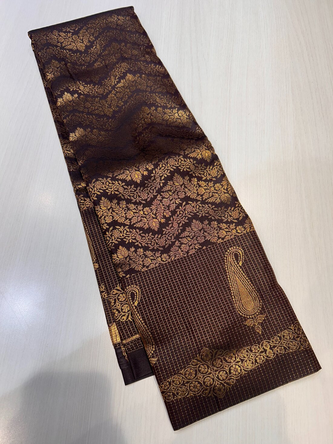 Conflate Brown Pure Banarasi Silk Saree With Blissful Blouse Piece