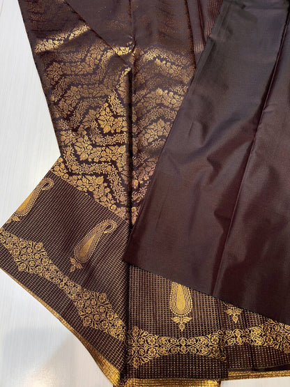 Conflate Brown Pure Banarasi Silk Saree With Blissful Blouse Piece