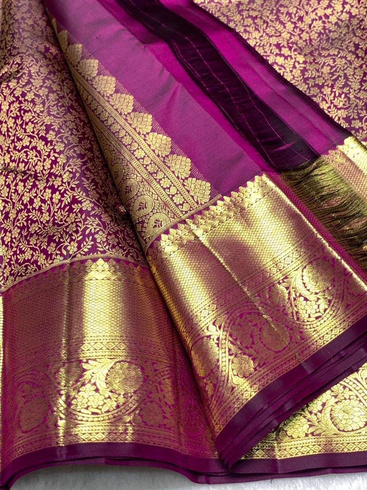 Whimsical Purple Pure Banarasi Silk Saree With Pretty Blouse Piece