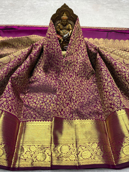 Whimsical Purple Pure Banarasi Silk Saree With Pretty Blouse Piece