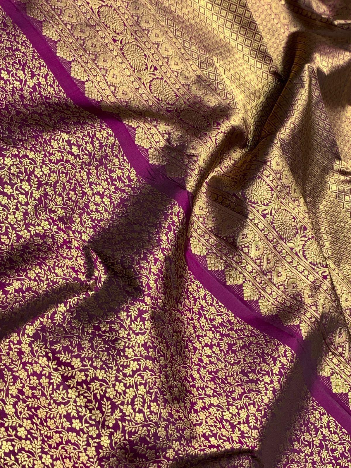 Whimsical Purple Pure Banarasi Silk Saree With Pretty Blouse Piece
