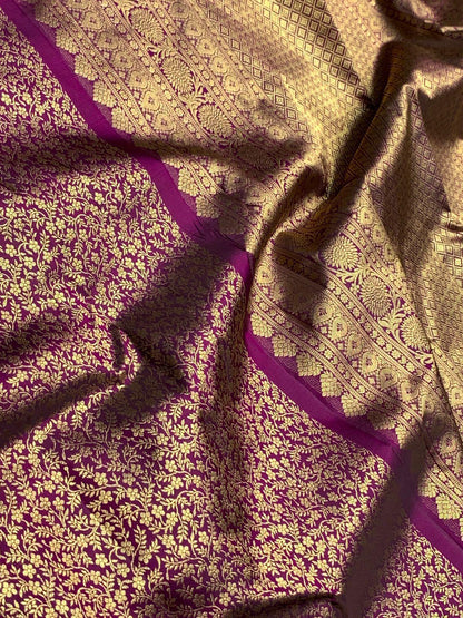 Whimsical Purple Pure Banarasi Silk Saree With Pretty Blouse Piece
