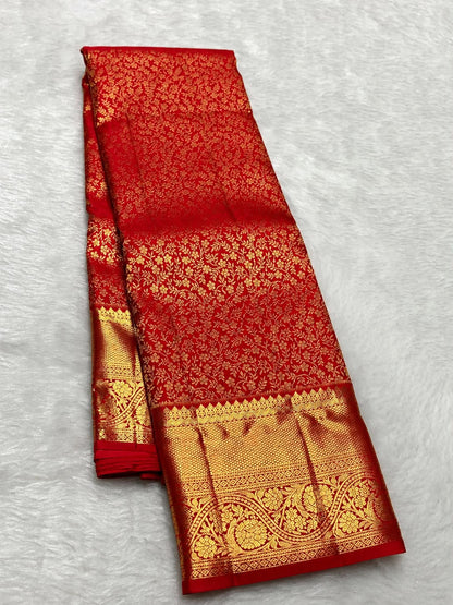 Divine Red Pure Banarasi Silk Saree With Petrichor Blouse Piece