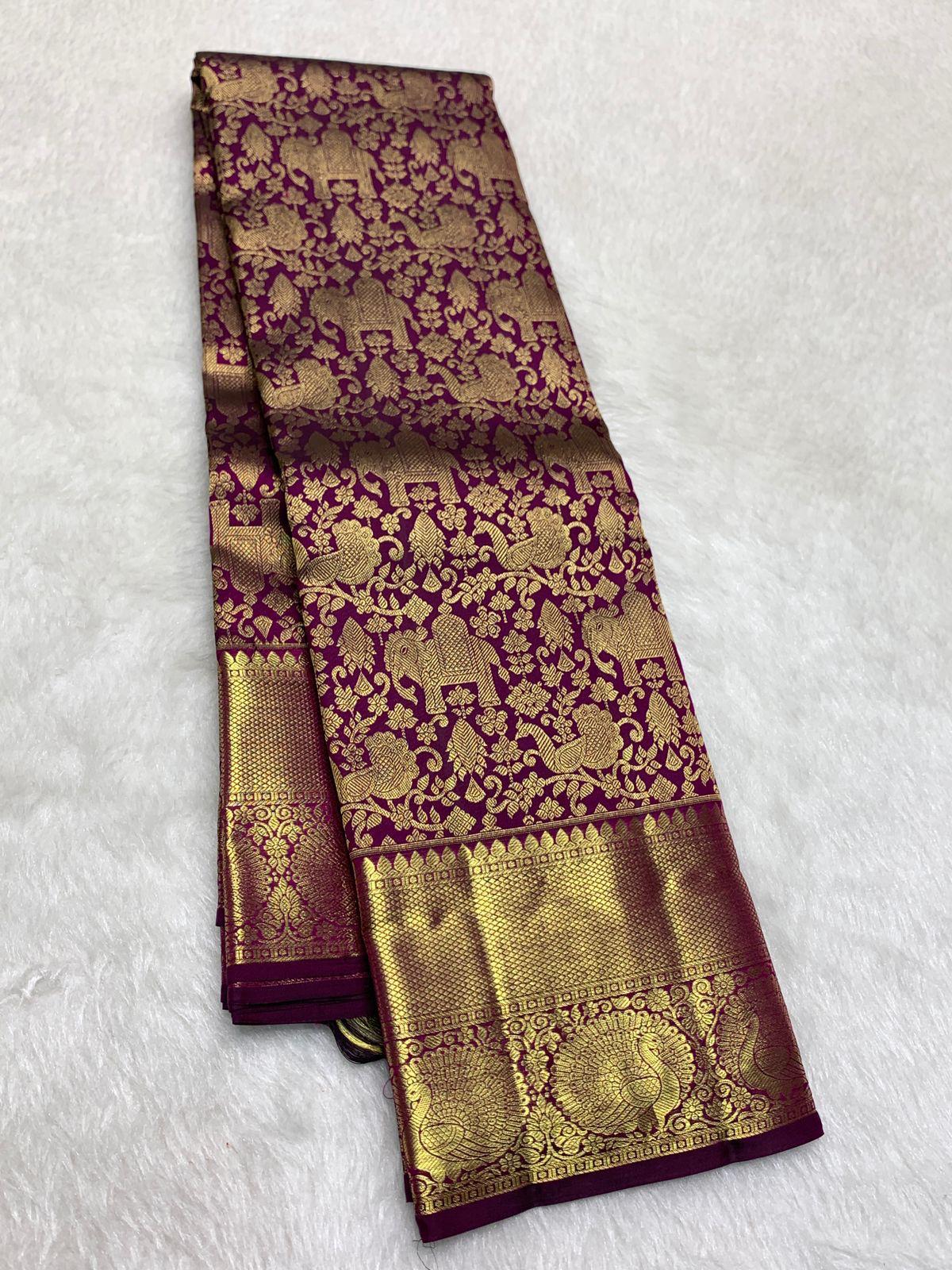 Rhapsodic Purple Pure Banarasi Silk Saree With Extraordinary Blouse Piece