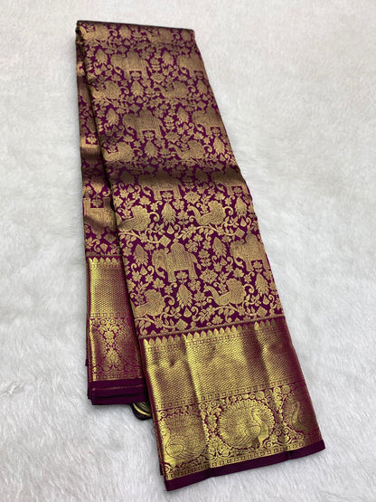 Rhapsodic Purple Pure Banarasi Silk Saree With Extraordinary Blouse Piece