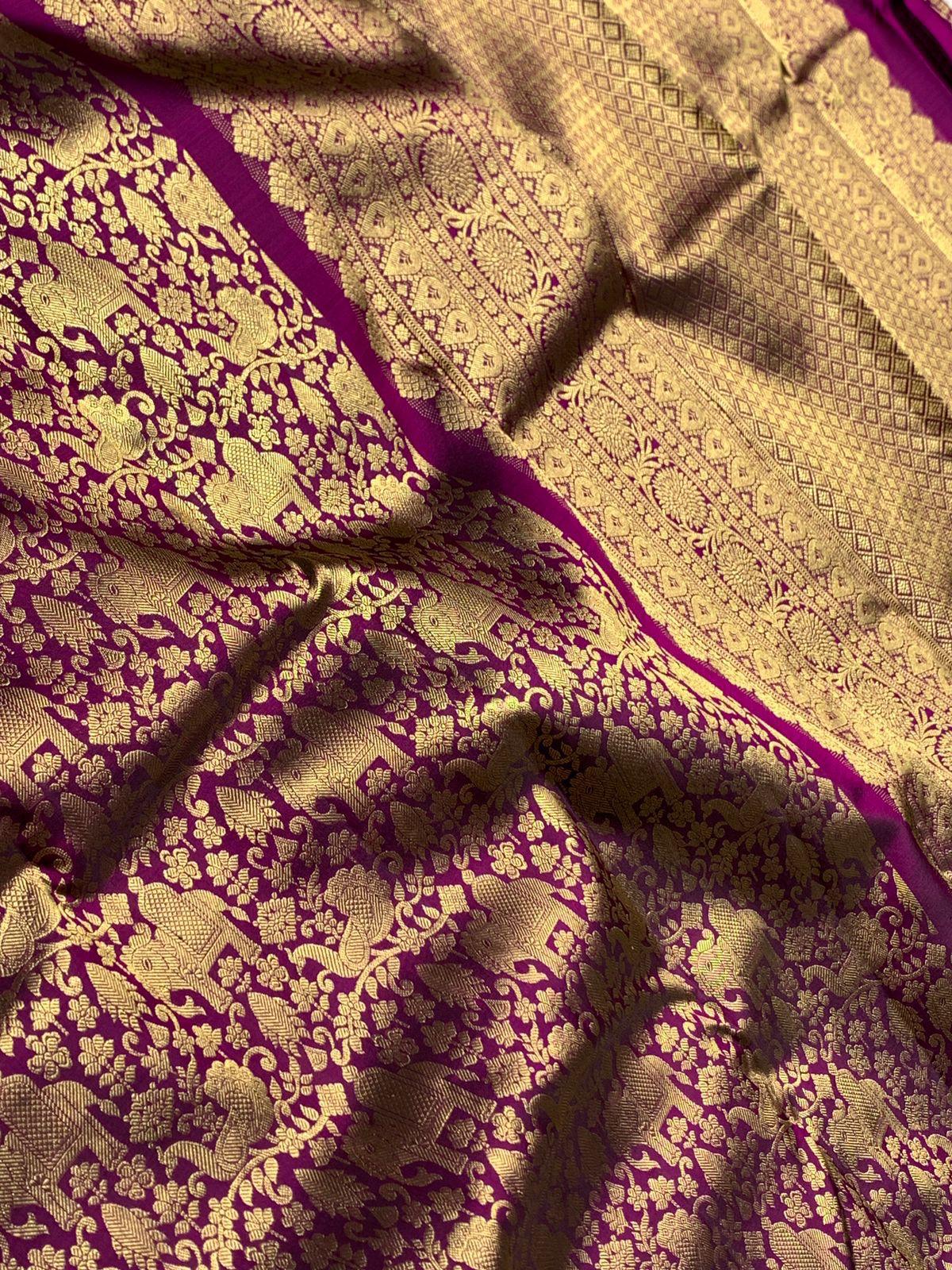 Rhapsodic Purple Pure Banarasi Silk Saree With Extraordinary Blouse Piece