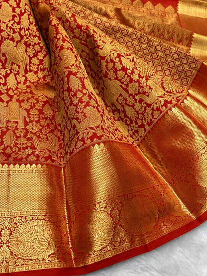 Innovative Red Pure Banarasi Silk Saree With Bucolic Blouse Piece
