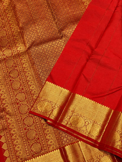 Innovative Red Pure Banarasi Silk Saree With Bucolic Blouse Piece