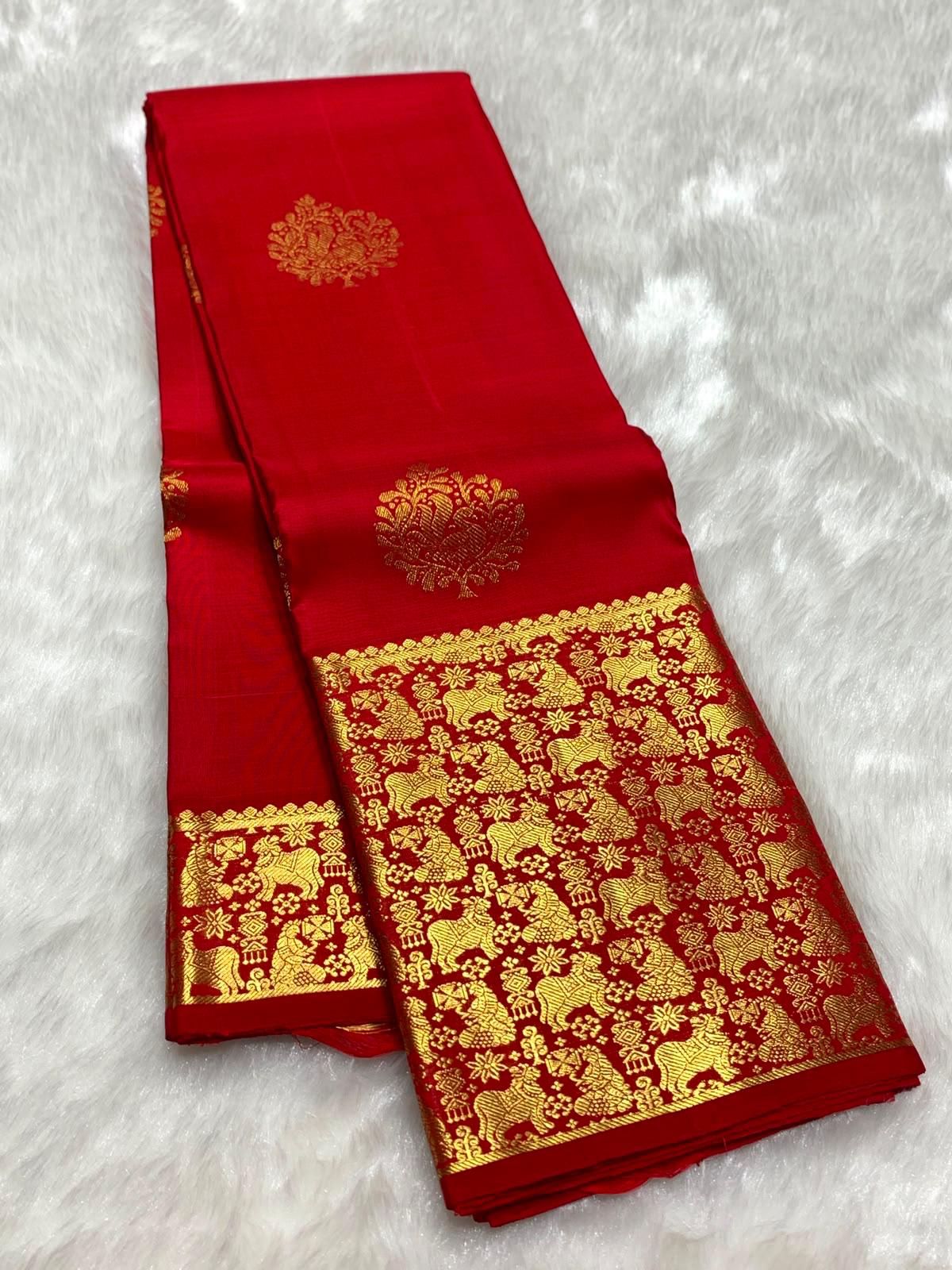 Seraglio Red Pure Banarasi Silk Saree With Exemplary Blouse Piece