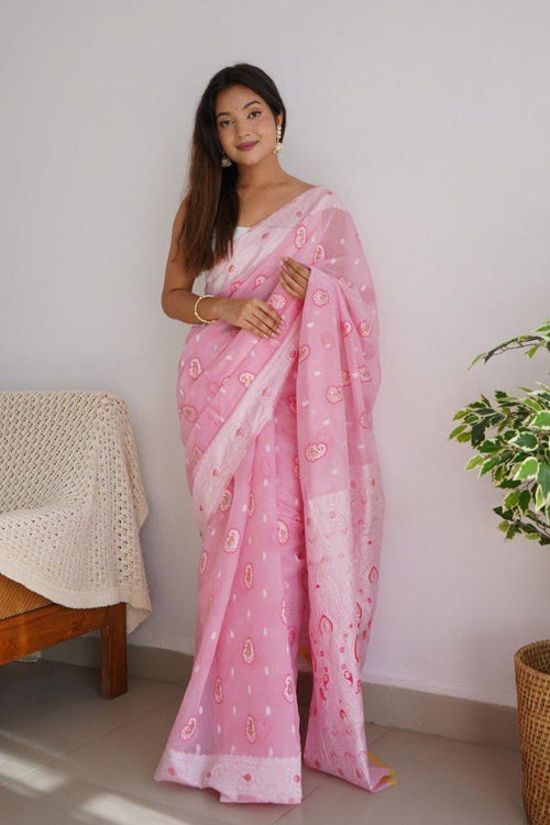 Deep Blush Pink Cotton Saree – MySilkLove