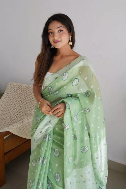 Load image into Gallery viewer, Redolent Pista Cotton Silk Saree With Engaging Blouse Piece
