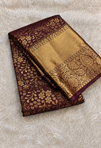 Nectarous Wine Pure Banarasi Silk Saree With Quixotic Blouse Piece