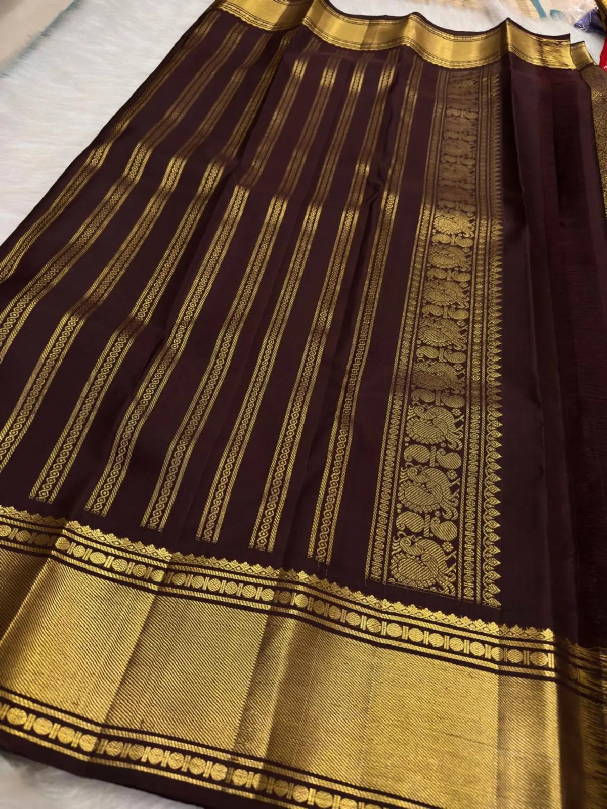 Smashing Brown Pure Banarasi Silk Saree With Ebullience Blouse Piece