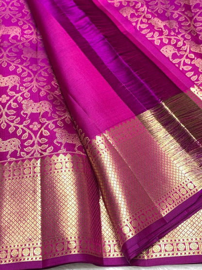 Precious Dark Pink Pure Banarasi Silk Saree With Sumptuous Blouse Piece