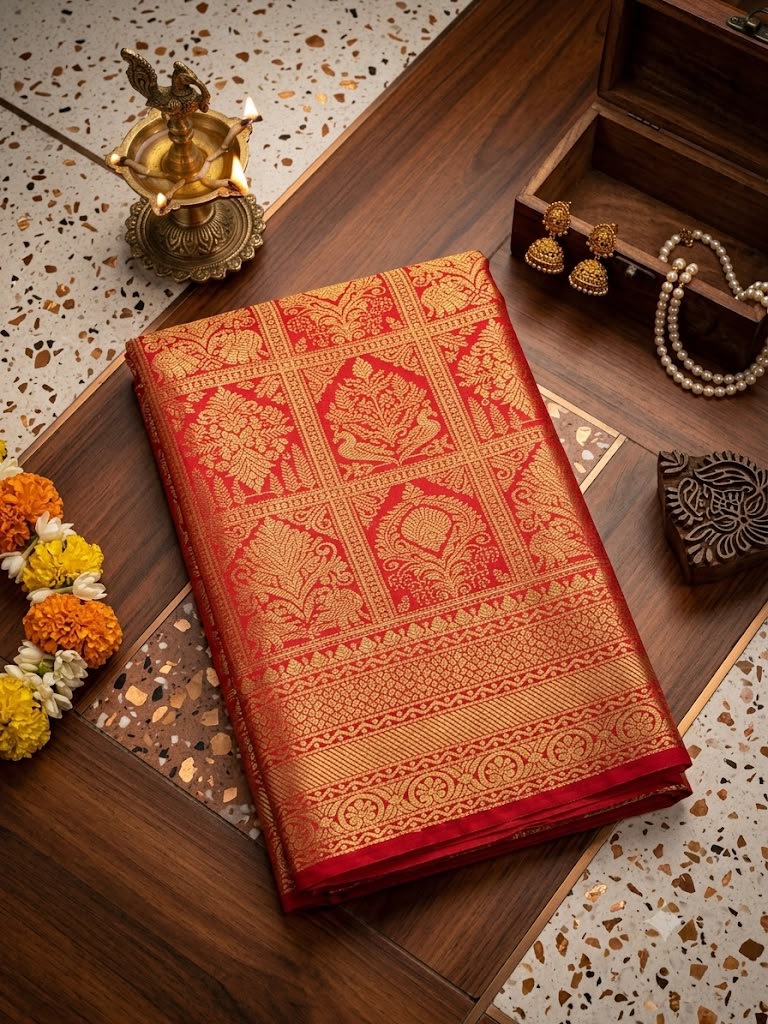 Grandiose Red Pure Banarasi Silk Saree With Phenomenal Blouse Piece