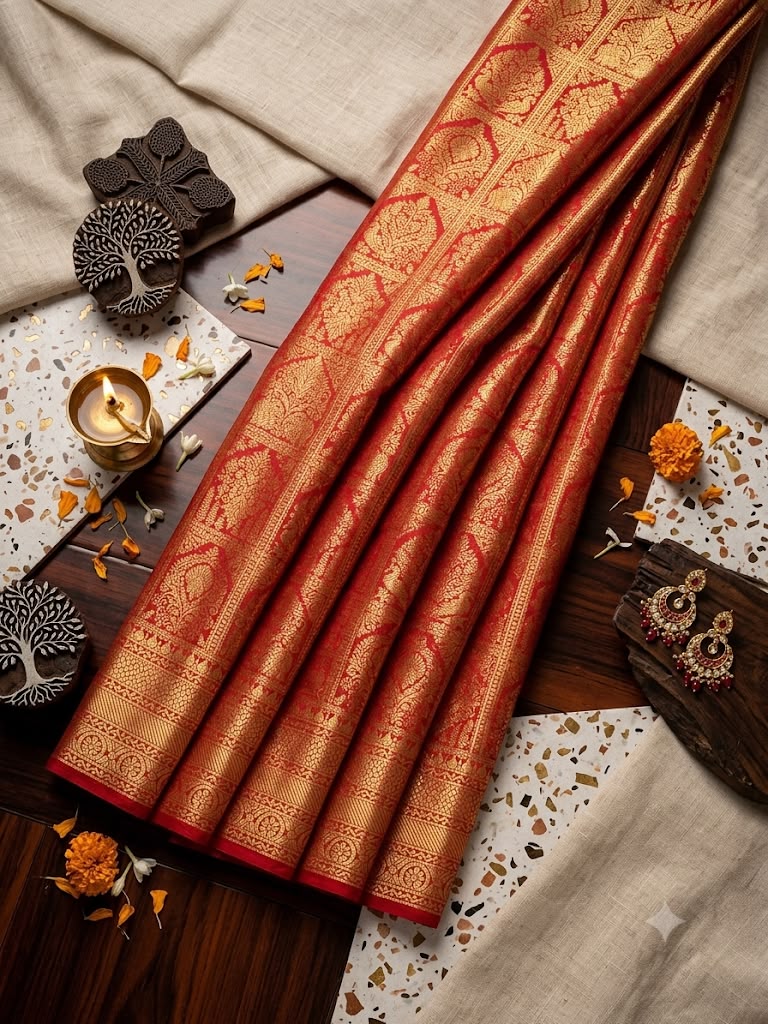 Grandiose Red Pure Banarasi Silk Saree With Phenomenal Blouse Piece