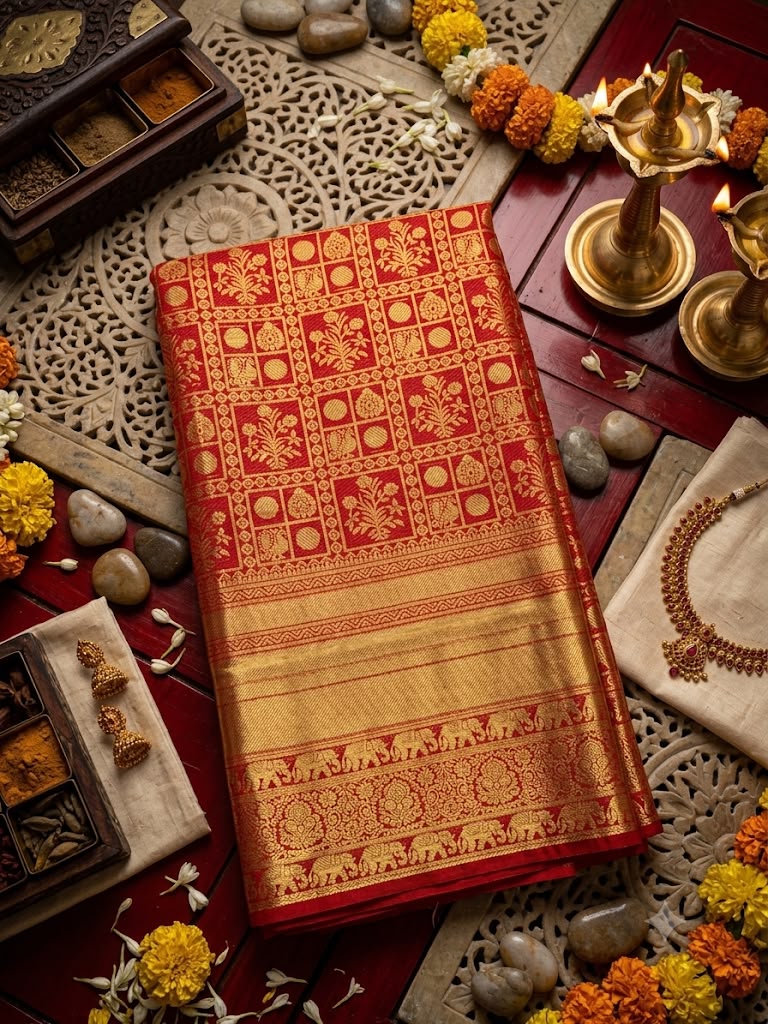 Fugacious Red Pure Banarasi Silk Saree With Mellifluous Blouse Piece