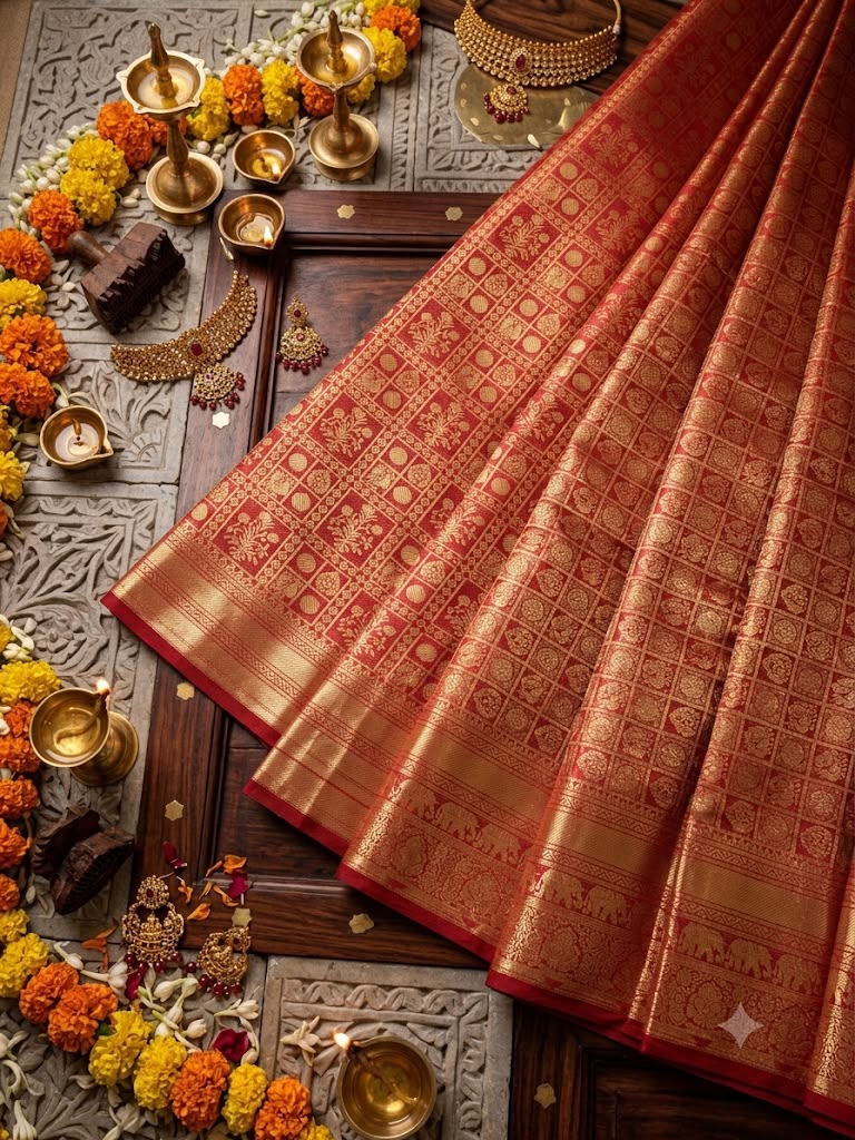 Fugacious Red Pure Banarasi Silk Saree With Mellifluous Blouse Piece