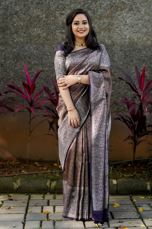 Load image into Gallery viewer, Gorgeous Purple Soft Silk Saree With Impressive Blouse Piece
