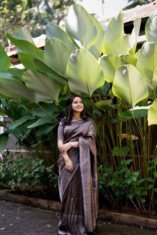 Load image into Gallery viewer, Gorgeous Purple Soft Silk Saree With Impressive Blouse Piece
