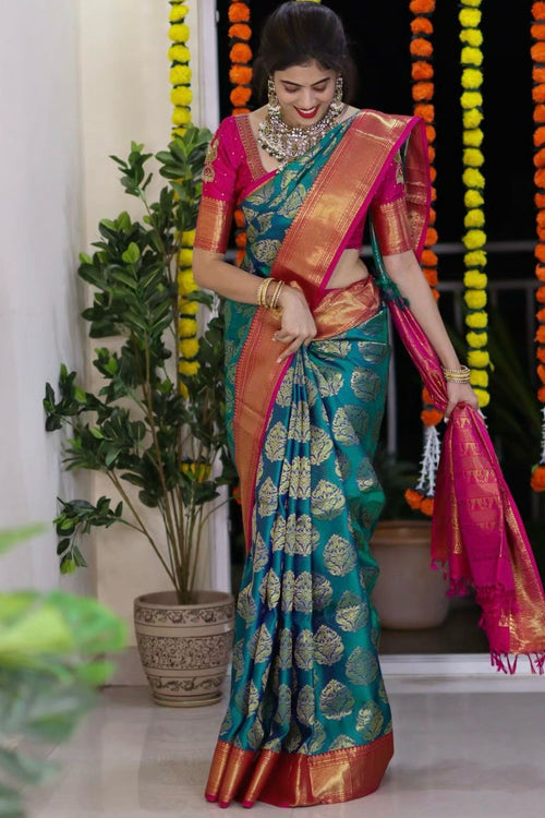 Load image into Gallery viewer, Transcendent Rama Soft Silk Saree With Radiant Blouse Piece
