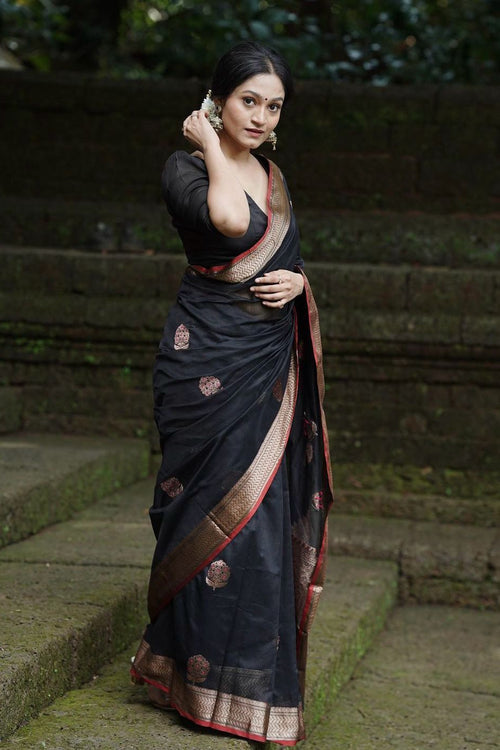 Load image into Gallery viewer, Surpassing Black Soft Silk Saree With Embellished Blouse Piece
