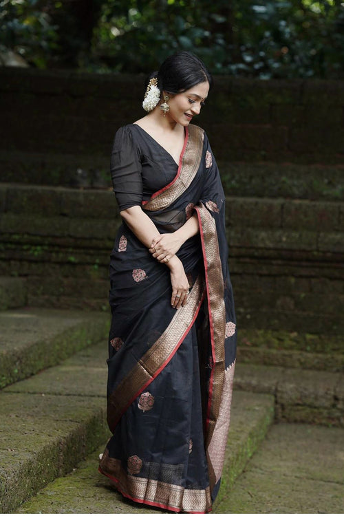 Load image into Gallery viewer, Surpassing Black Soft Silk Saree With Embellished Blouse Piece
