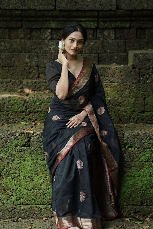 Load image into Gallery viewer, Surpassing Black Soft Silk Saree With Embellished Blouse Piece
