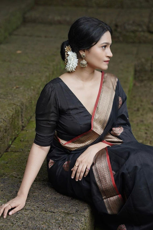 Load image into Gallery viewer, Surpassing Black Soft Silk Saree With Embellished Blouse Piece
